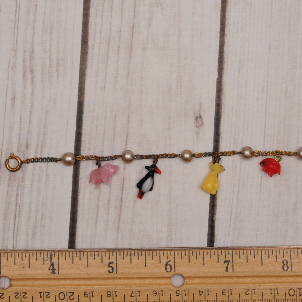 SOLD antique art glass animal bracelet penguin pig - Picture 5 of 8